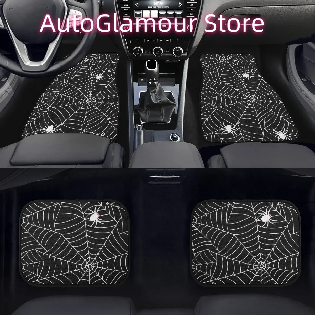 Interior Design Web Free - พรมปูพื้นรถยนต์ลายใยแมงมุมสีดำ ป้องกันรอยขีดข่วน ซักได้ กันลื่น อุปกรณ์ตกแต่งรถยนต์สำหรับผู้ชายและผู้หญิง พิมพ์ลายตามสั่ง