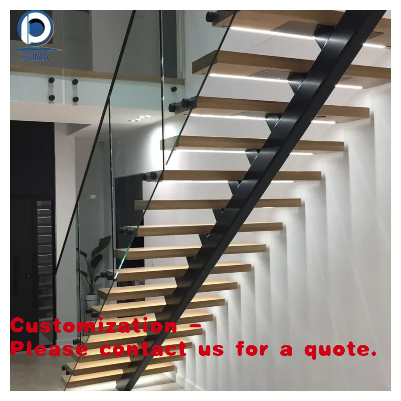 Interior Design Usa - บันไดเหล็กแบบเส้นเดียว - โครงเหล็กตรงกลาง, แผ่นกระจกนิรภัย, ดีไซน์โมเดิร์นมินิมอล ตกแต่งภายในบ้านหรู