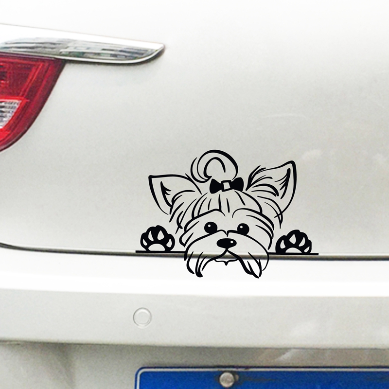 Interior Design Magazine - Yorkshire Terrier ไวนิลสติกเกอร์สติ๊กเกอร์ตกแต่งรถ,ลูกสุนัข Peeking Yorkie สุนัขสัตว์เลี้ยง