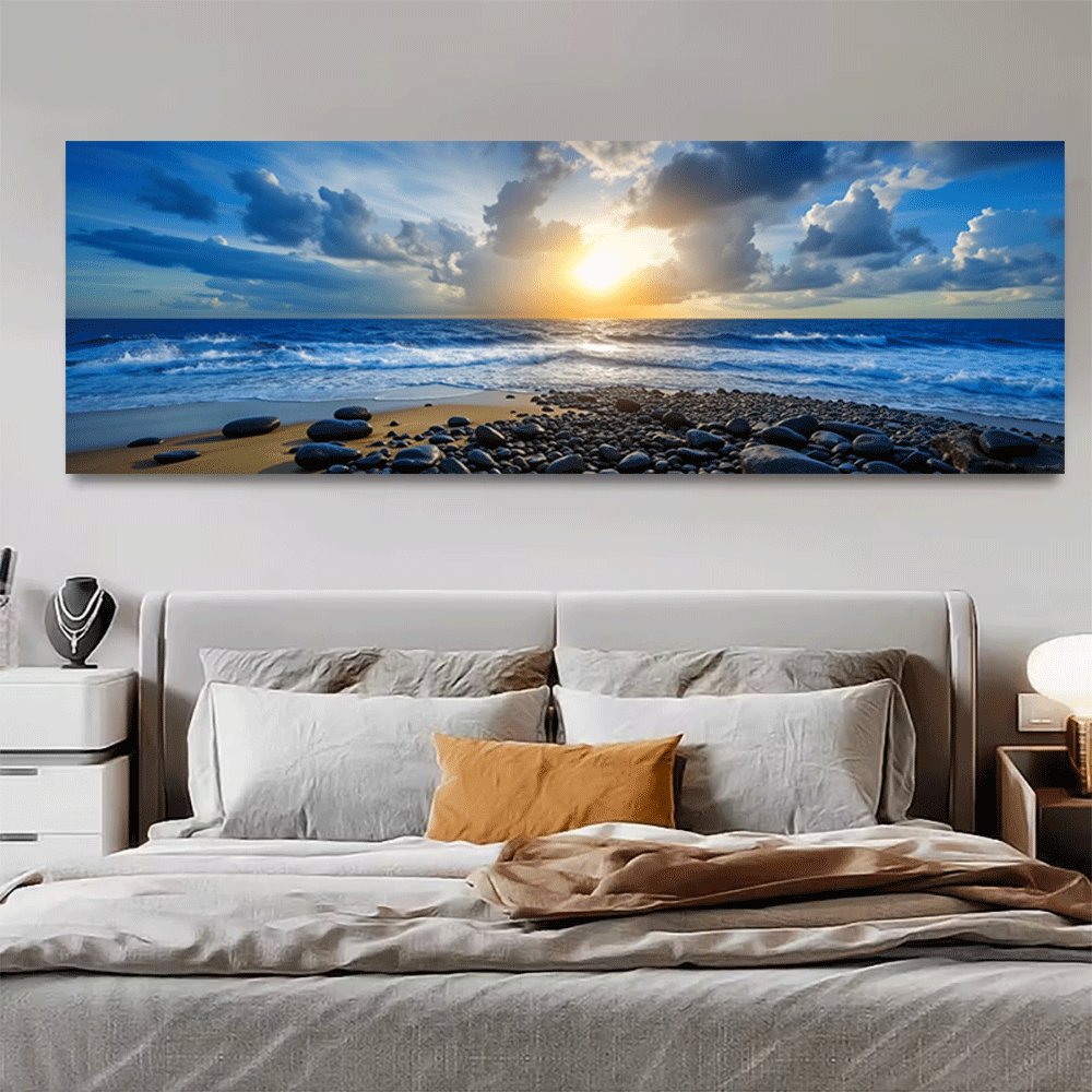 Interior Design Usa - 1PC-โปสเตอร์ผ้าใบไม่มีกรอบ มหาสมุทร พระอาทิตย์ตก ชายหาด วิวพาโนรามา ภูมิทัศน์ชายฝั่ง