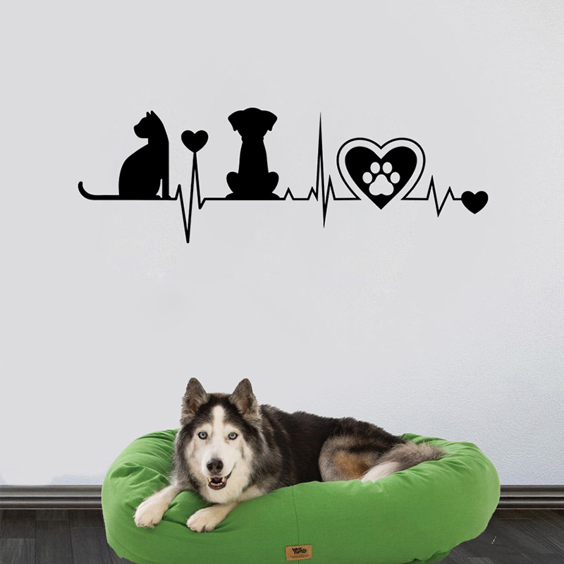 Interior Design Magazine - สุนัขและแมว Silhouette Heartbeat ไวนิลสติ๊กเกอร์ติดผนังสัตว์เลี้ยงสัตวแพทย์หน้าต่าง Decal รถแล็ปท็อปรูปลอกที่ถอดออกได้