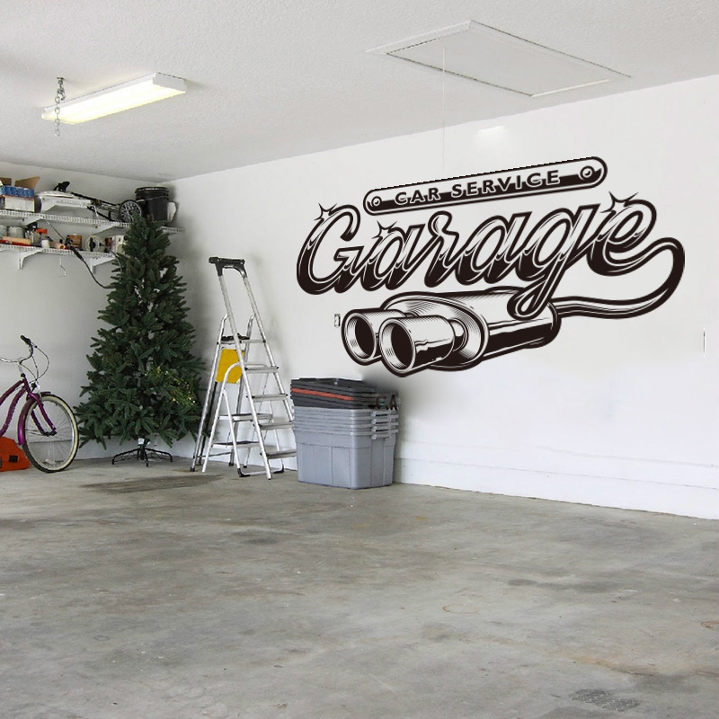 Interior Design Magazine - Retro รถโรงรถบริการสติ๊กเกอร์ติดผนังท่อไอเสียคลาสสิก Auto Repair Service Shop