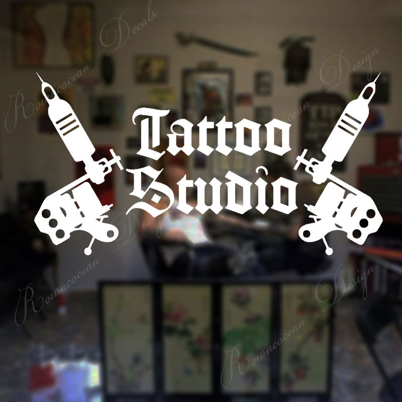 Interior Design Magazine - Tattoo Studio LOGOสติ๊กเกอร์ติดผนังTATTOOเครื่องหน้าต่างไวนิลArt Decor Decalsตกแต่งภายในที่ถอดออกได้ภาพจิตรกรรมฝาผนัง 4424